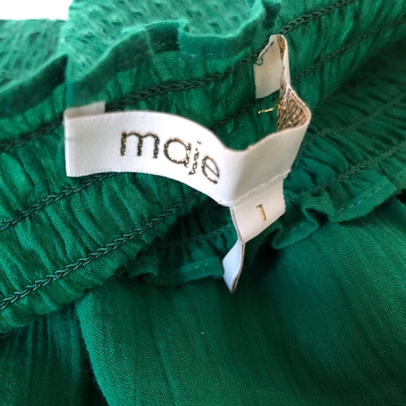 MAJE smocked off the shoulder green top Size 1 - Picture 6 of 10